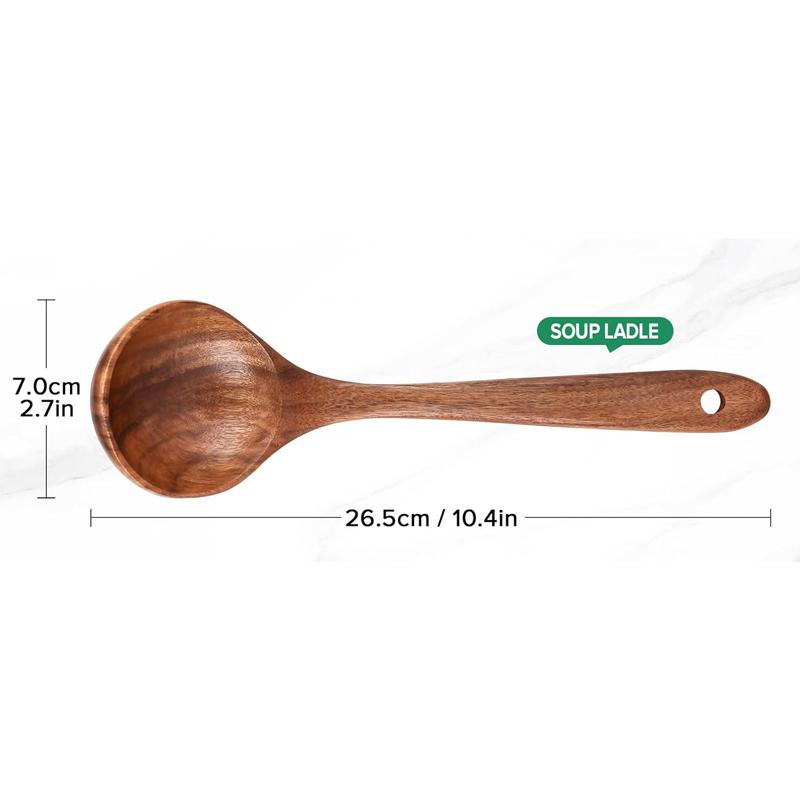 Wooden Soup Spoon 10Inch Teak Soup Ladle Natural Wood Serving Spoon Long Handle Deep Scooper Cooking Soup Spoon Kitchen Supplies