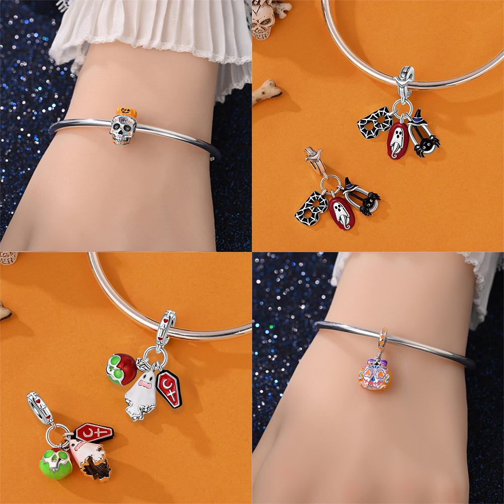 Luminous Pumpkin Pendant Original Copper House Skeleton Head Ghost Purple Magic Hat Beads Fit Bracelet Women Jewelry Gift