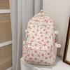 Multi-compartment Bow Pattern School Bag Multi-pocket Rucksack Cute Floral Print Backpack  Daily