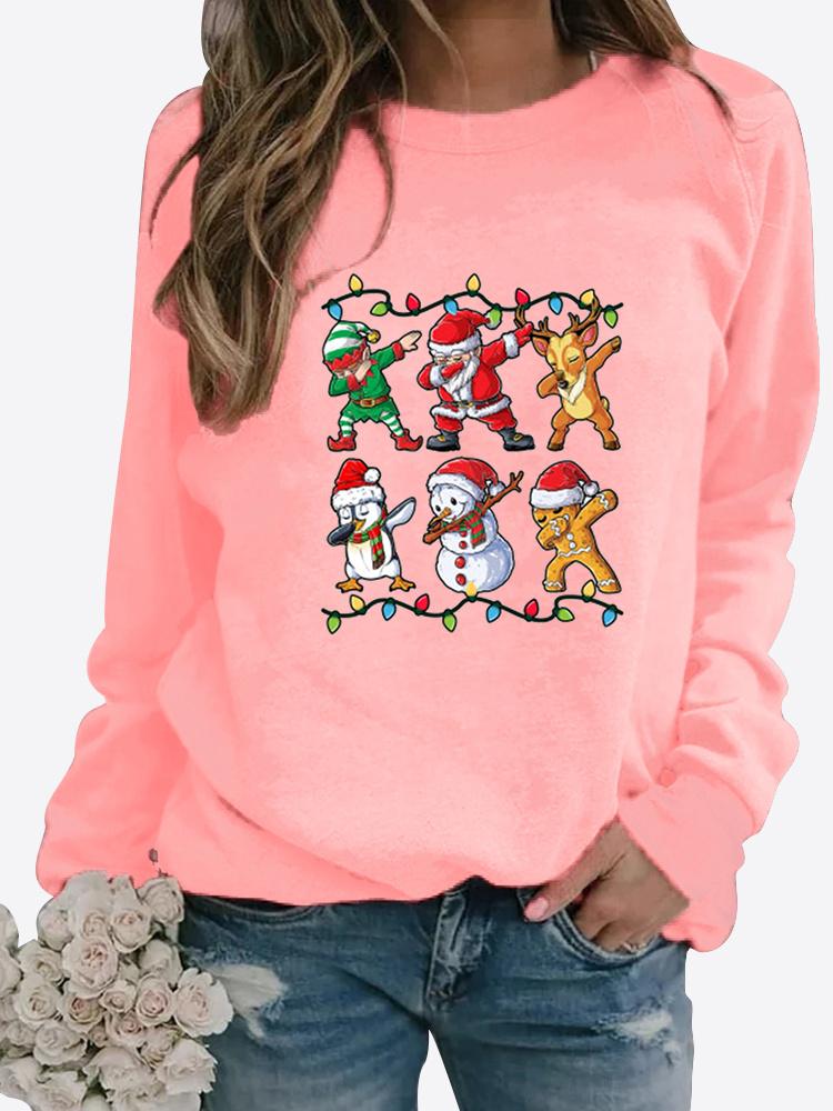 Winter Women's Santa Claus Printed Tops T-shirt Ladies Round Neck Long Sleeve Casual Sweatshirt Plus Size Blouse