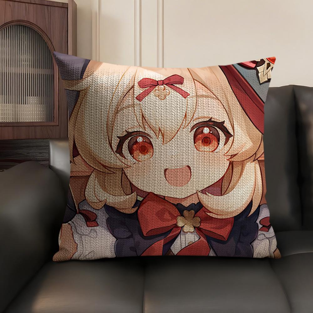 Klee Cute Genshin Impact Cushion Cover Natural Linen Organic Fabric DoubleSided Printing Sofa Home Decor Gift Pillow Case