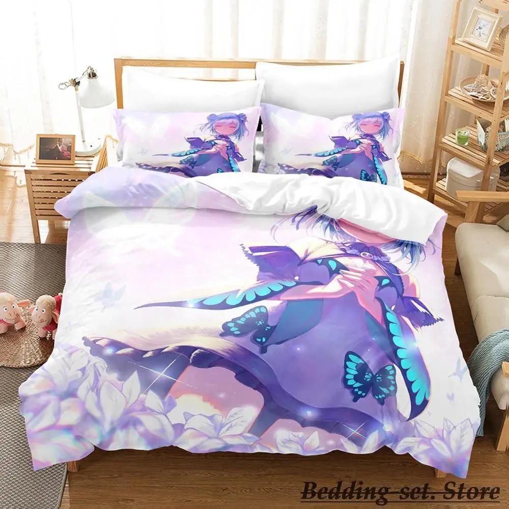 

Vtuber Hololive Uruha Rushia Комплект постельного белья из трех предметов с рисунком из мультфильма «Аниме» для взрослых и детей, наборы пододеяльников 3D Kawaii Cute Girls EU Single 135x200cm