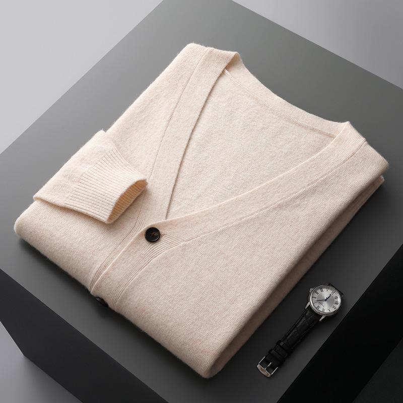 Spring And Autumn Wool Cardigan Men'S V-Neck Thin Knitted Sweater Jacket Loose Long Sleeve Cashmere Sweater Youth Large Size