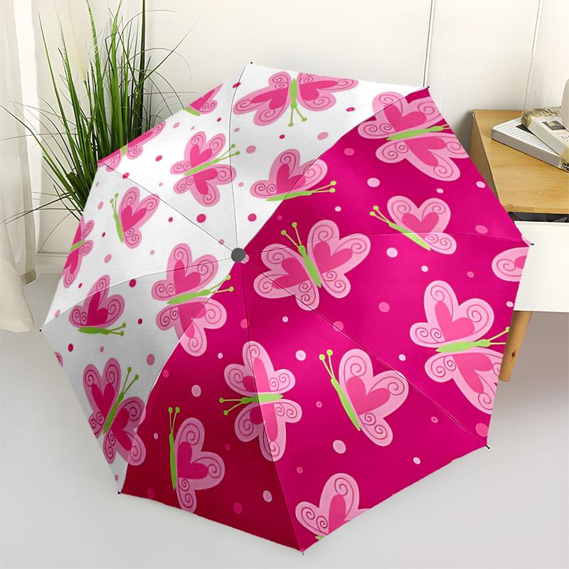 

1pc Butterfly Pattern Automatic Opening/Closing Folding Umbrella with 8 Ribs, Plastic Handle, Windproof Portable Sunshade Umbrella yy251222194