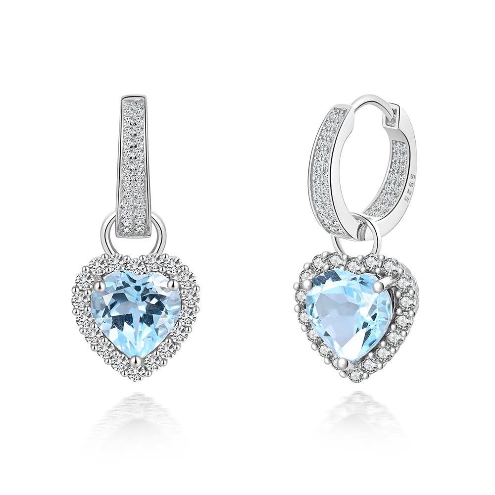 

Серьги-сердечки из стерлингового серебра 925 пробы, Дизайн с двумя способами ношения, натуральный небесно-голубой топаз 8 мм, изысканные украшения для женщин, для вечеринки в честь годовщины M синий