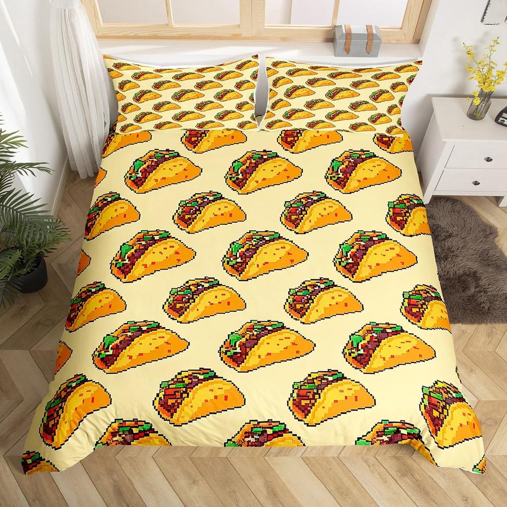 Funny Food Duvet Cover Mexican Taco Bedding Set Twin,Avocado Pepper Realistic Food Design Quilt Cover Easter Gift Party Decor