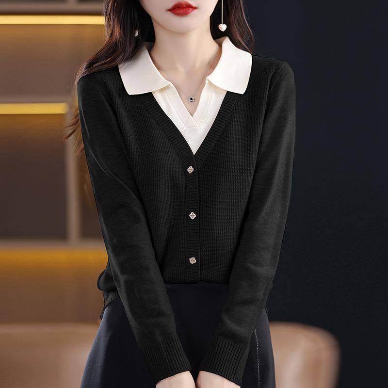 Autumn Tops Women's Fashion Shirt Sweater Women Loose Thin Lapel Knitted Bottom Shirt
