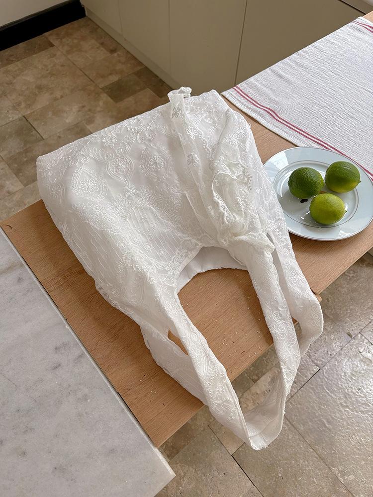 

Корейская маленькая свежая холщовая сумка с кружевным цветочным принтом, женская, большой вместимости, нежная, сказочная, на плечо, сумка-тоут, повседневная сумка под мышку