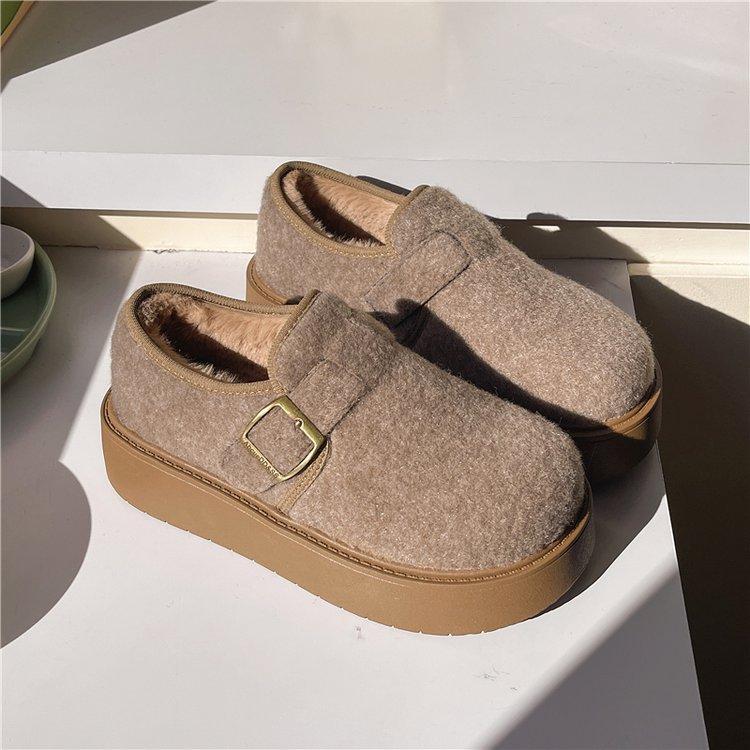 

Бархатные сноубутсы на толстой подошве женские 2025 новые зимние универсальные утепленные пушистые женские туфли теплые ретро хлопковые туфли Birkenstock 35