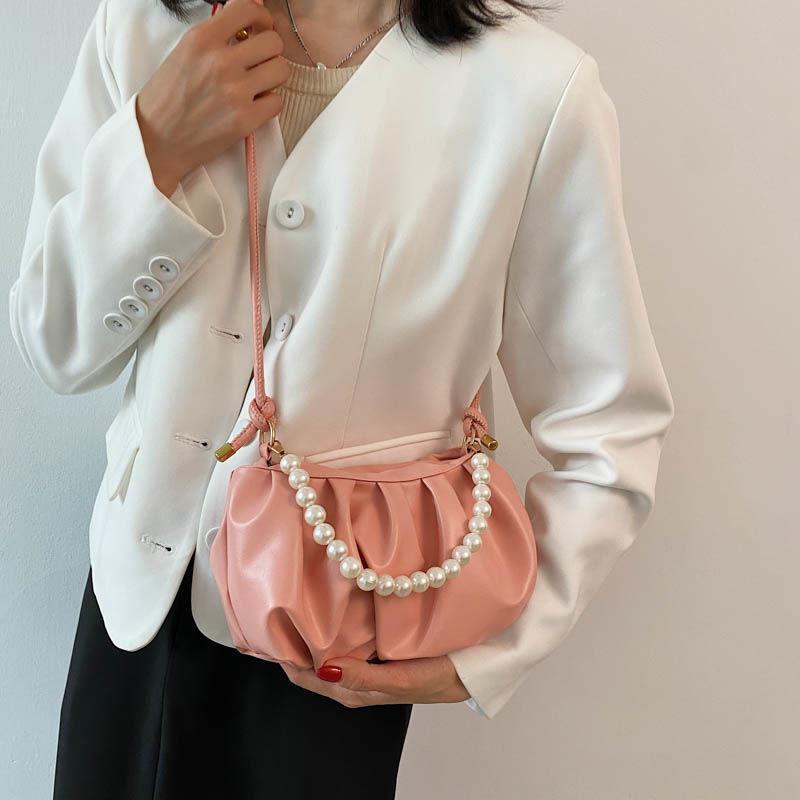 High-end Summer Niche Small Bag Women's 2025 New Trendy Texture Pearl Underarm Bag Pleated Cloud Messenger Bag