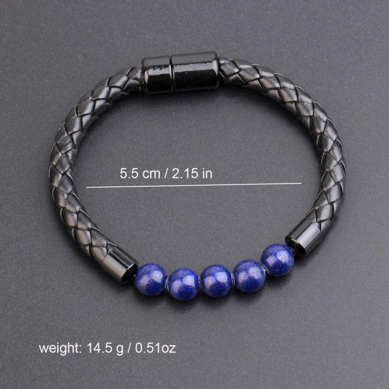 New European & American Men's Stone Beaded Leather Bracelet with Magnetic Buckle