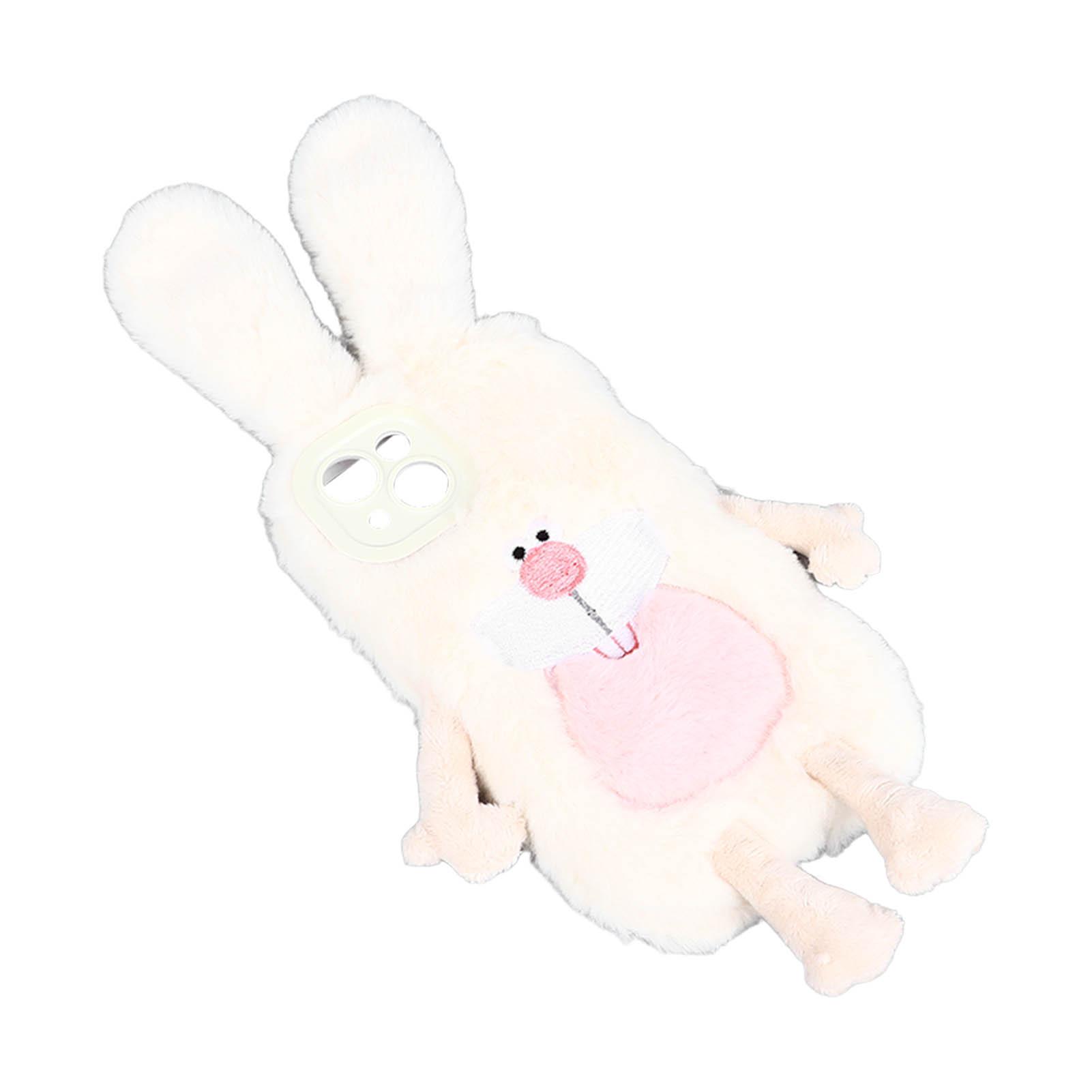 Case for IPhone Soft Fluffy Plush Cute Buck Tooth Bunny Protective Phone Cover for Girls Women Winter Type 2
