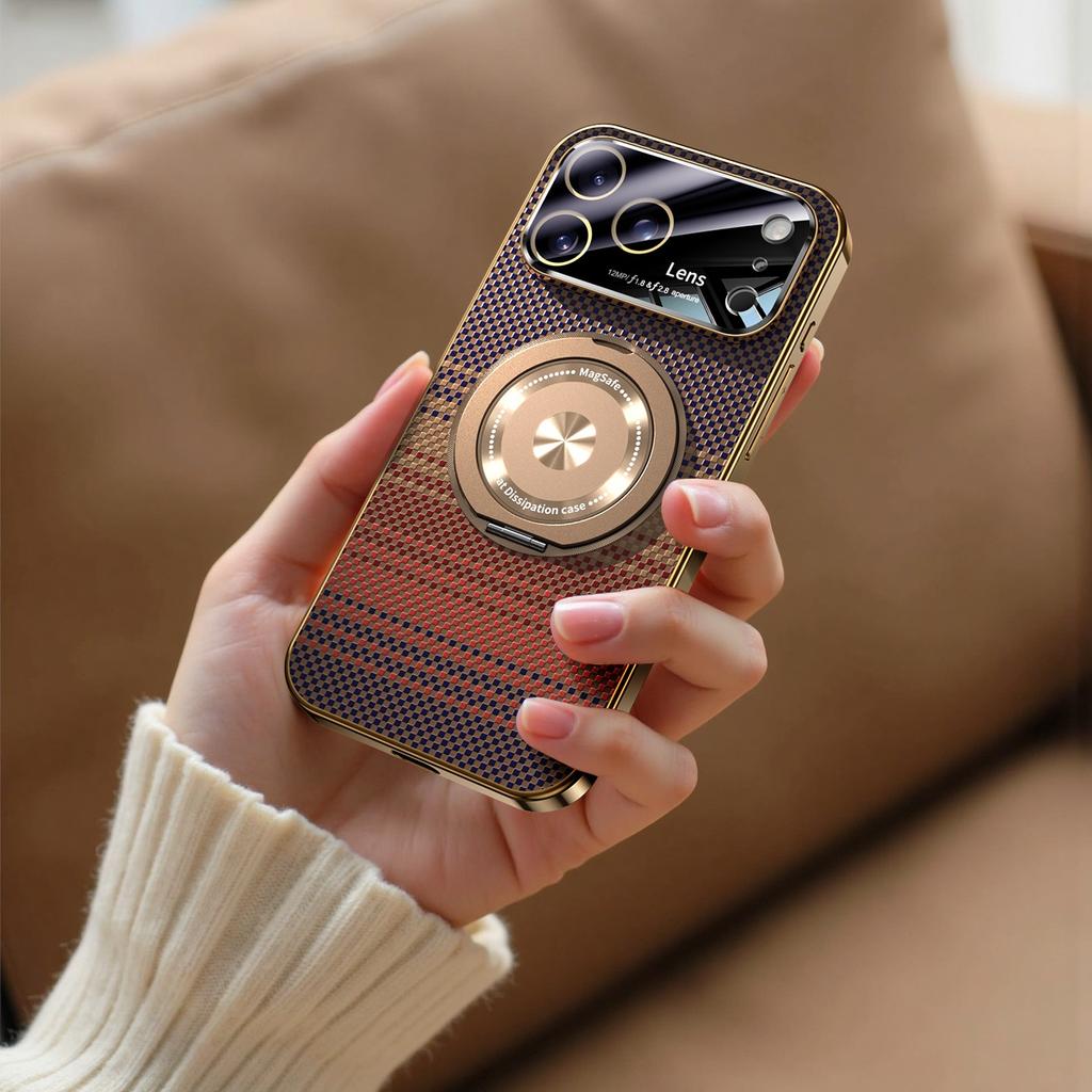 For iPhone 17 Pro Max Magsafe Case for iPhone 16 15 14 Pro Max 360 Rotate Magnetic Stand Holder Soft Carbon Fiber Magnetic Cover
