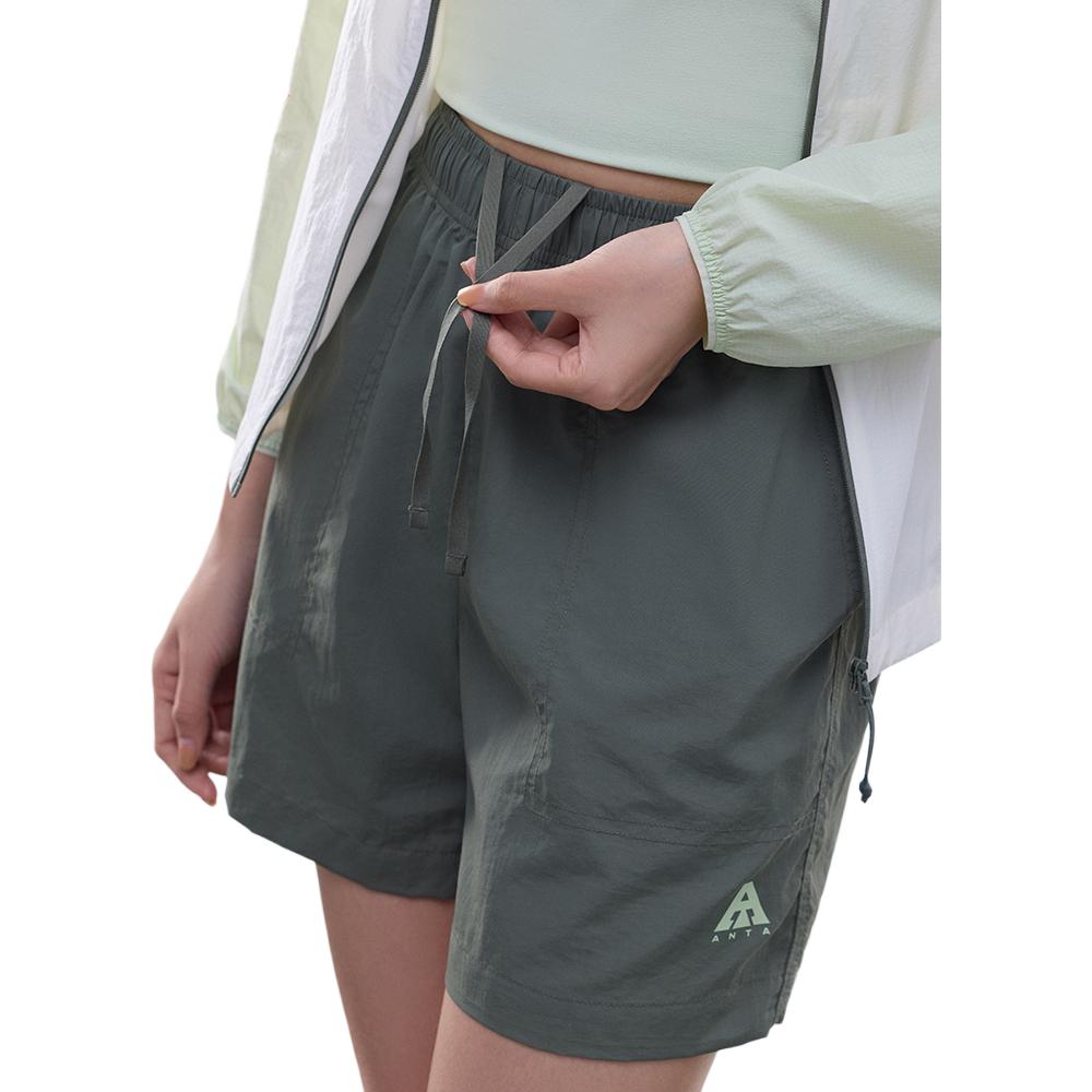 Anta Outdoor Series Solid Color Mid Waist Breathable Versatile Loose Fit Five Point Casual Shorts Women shorts Seaweed-Green 962526501-5