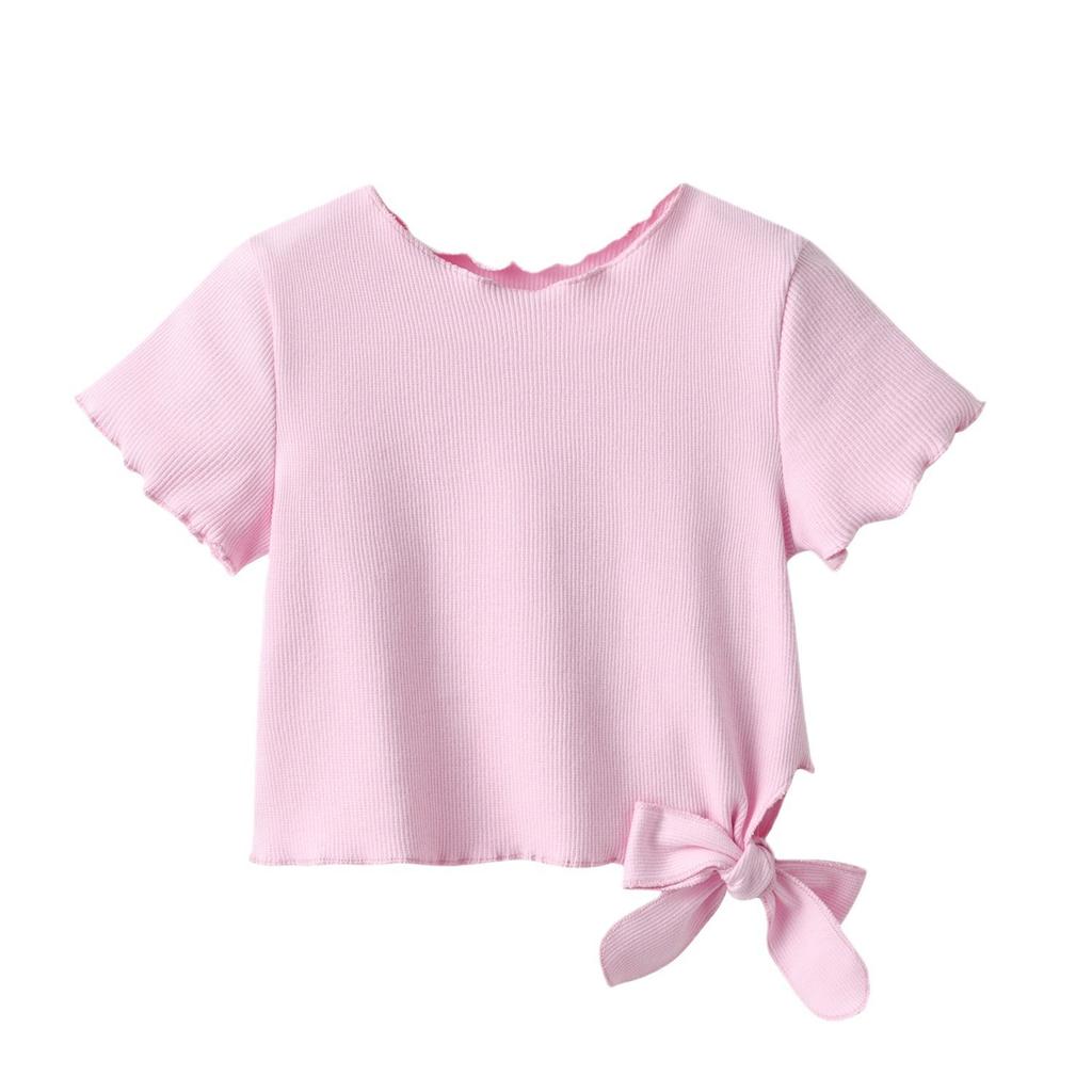 Sommarbaslinne för flickor Barn Koreansk med volang Kant Topp Bebis Enfärgad Casual T-shirt+kjol Tvådelat Set