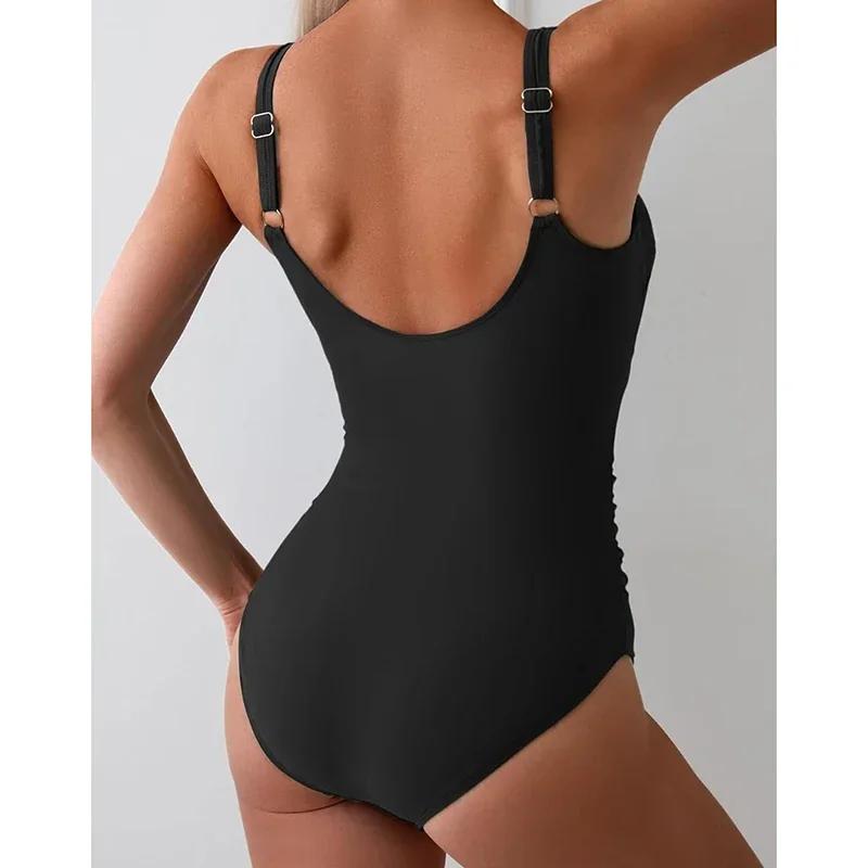 Ruched Tie-Knot Tummy Control One-Piece Swimsuit Patchwork Printing Women Bandage High Waist Vacation Beach Resort Bathing Suit