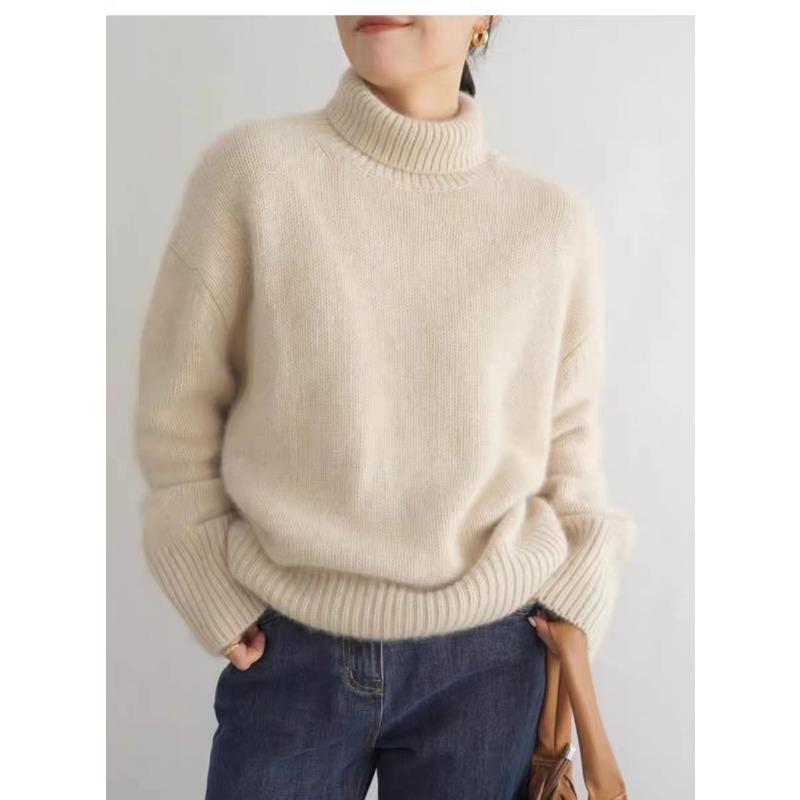 Women's Turtleneck Sweater Soft Warm Loose Casual Solid Color Knit Pullover Basic Style Top Autumn and Winter Commute Harajuku Style