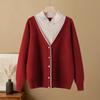 Langsha Women's Warm Knit Sweater with Cheongsam Collar