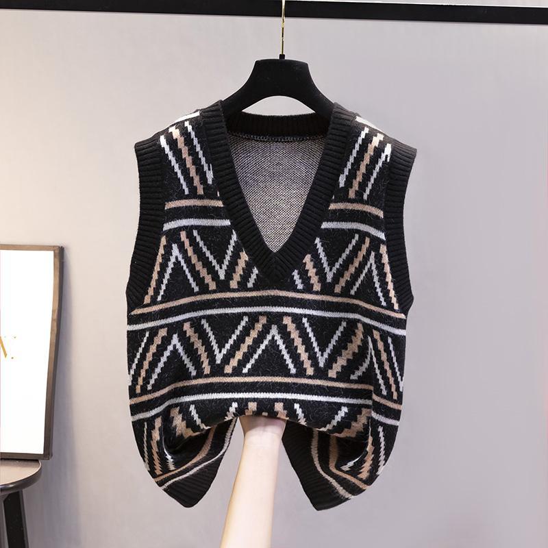 Veste Femei Decolteu V Patchwork Stil Preppy Coreean Elegant Potrivit cu Orice Femme Larg Harajuku Chic Pulovere Fără Mâneci Îmbrăcăminte Exterioară Casual