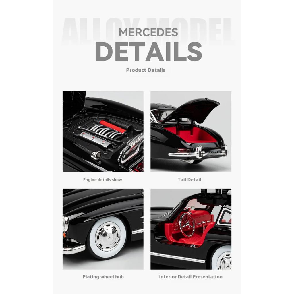 Scară 1/24 Benz 300SL Mașină Clasic Metal Aliaj Diecast Model Mașină Sunet și Lumină Colecționează Hobby Ornament Decorativ de Birou Cadou