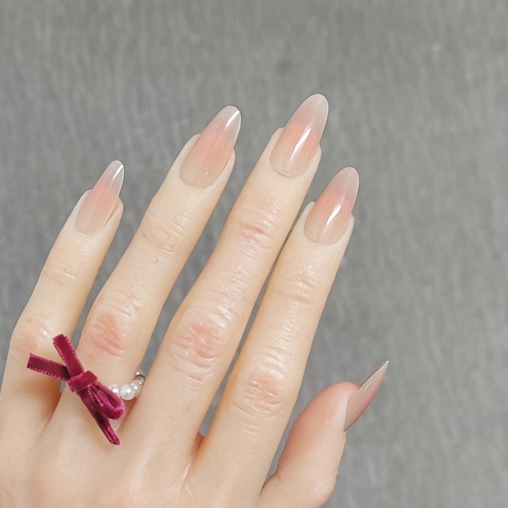 Nude Peach Pink Gradient Blush Medium-Long Press-On Nails - Xiaohongshu Favorite