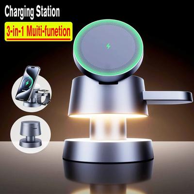 Magnetic Night Light Wireless Charger Stand For Magsafe iPhone 16 15 14 13 12  Watch 9 8 Airpods Pro Fast Charging Station