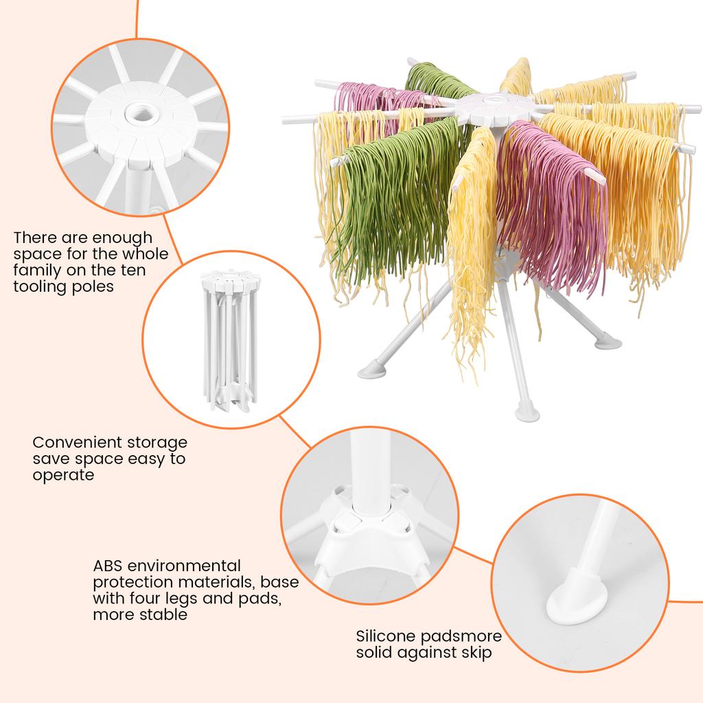 10 Rods Noodle Drying Stand Foldable Pasta Dryer Rack Fast Set-Up Noodle Hanging Rack for Hand Spaghetti Ramen Kitchen Gadget