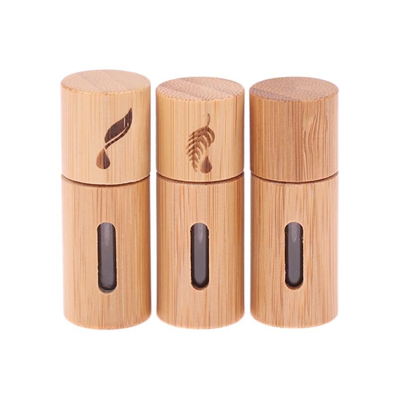 1Pc 3 mL Bamboo Wood Perfume Bottle – Refillable Stainless Steel Roll-On Applicator for Essential Oils and Aromatherapy