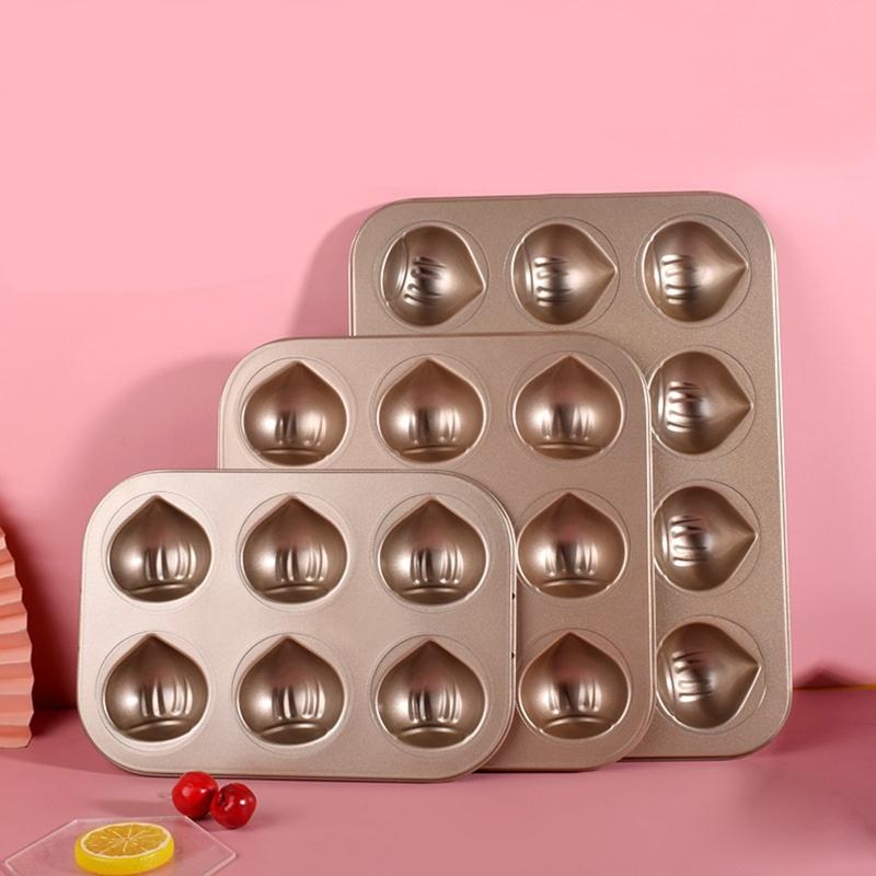 6/12 Dutinek Kuchyňské Pečicí Formy Materiál Uhlíková Ocel Nepřilnavé Formy na Kaštanové Koláčky Formy na Muffiny Nepřilnavý Povlak Pečicí Nádobí