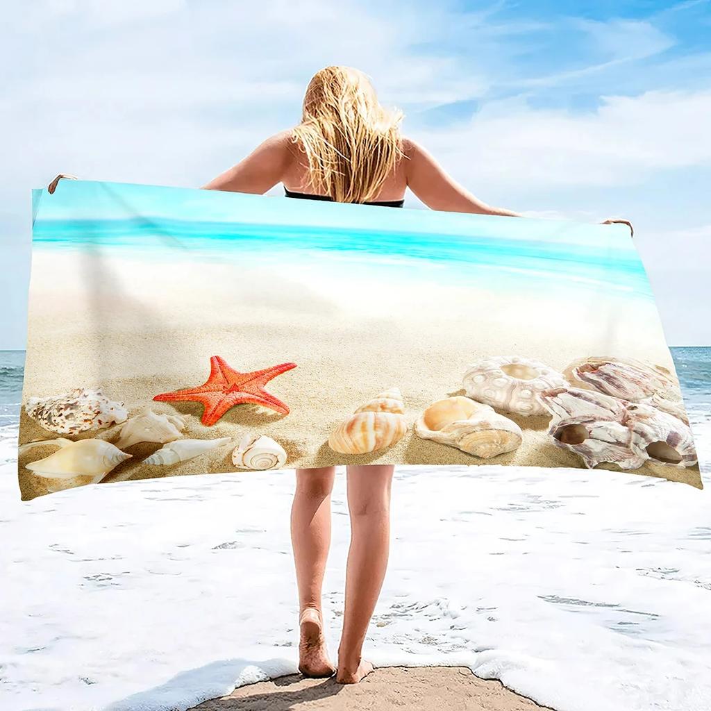 Beach Shell Conch Print Beach Towel Ocean Theme Microfiber Bath Towel Quick Dry Sand Free Face Towels for Sport Travel Spa Gym