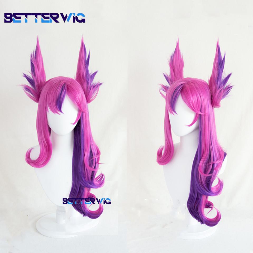 Professional  Xayah Cosplay Wig Game LOL Star Guardian Xayah Wig 65cm Long Xaya Curvy Hair Heat Resistant Hair Woman Wigs + Wig Cap