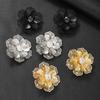 Trendy Exaggerated 2-layer Metal Flower Clip On Earrings for Women Retro Dimensional Hollow Zircon Earrings Statement Jewelry