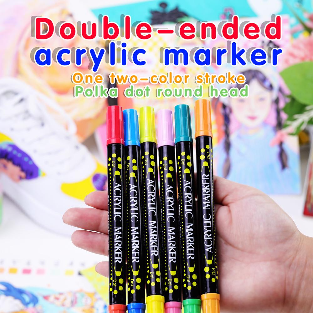 24 Colors Dual Tip Dot Acrylic Paint Pens Markers for Wood Canvas Rock Painting Glass Ceramic DIY Crafts Making Art Supplies