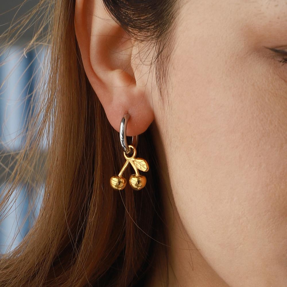 Stainless Steel Distinctive Cherry Pendant Earrings Waterproof 18K PVD Plated Popular Jewelry Wholesales Accessories