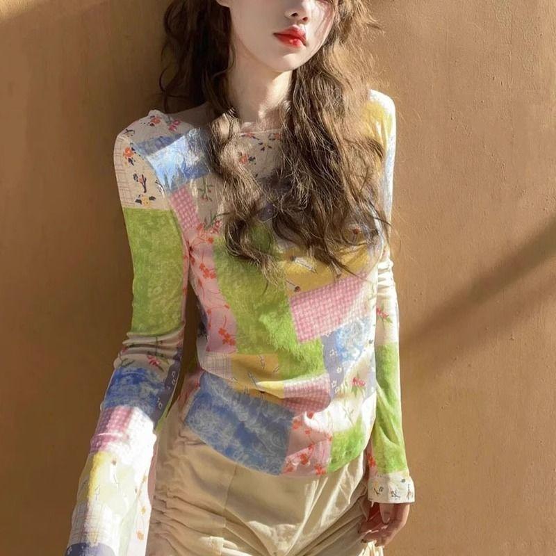 Flared-Sleeve Mesh Summer Thin Long-Sleeve Sun-Protection Printed Design Korean-Style Slim-Fit Trendy Cover-Up for Women