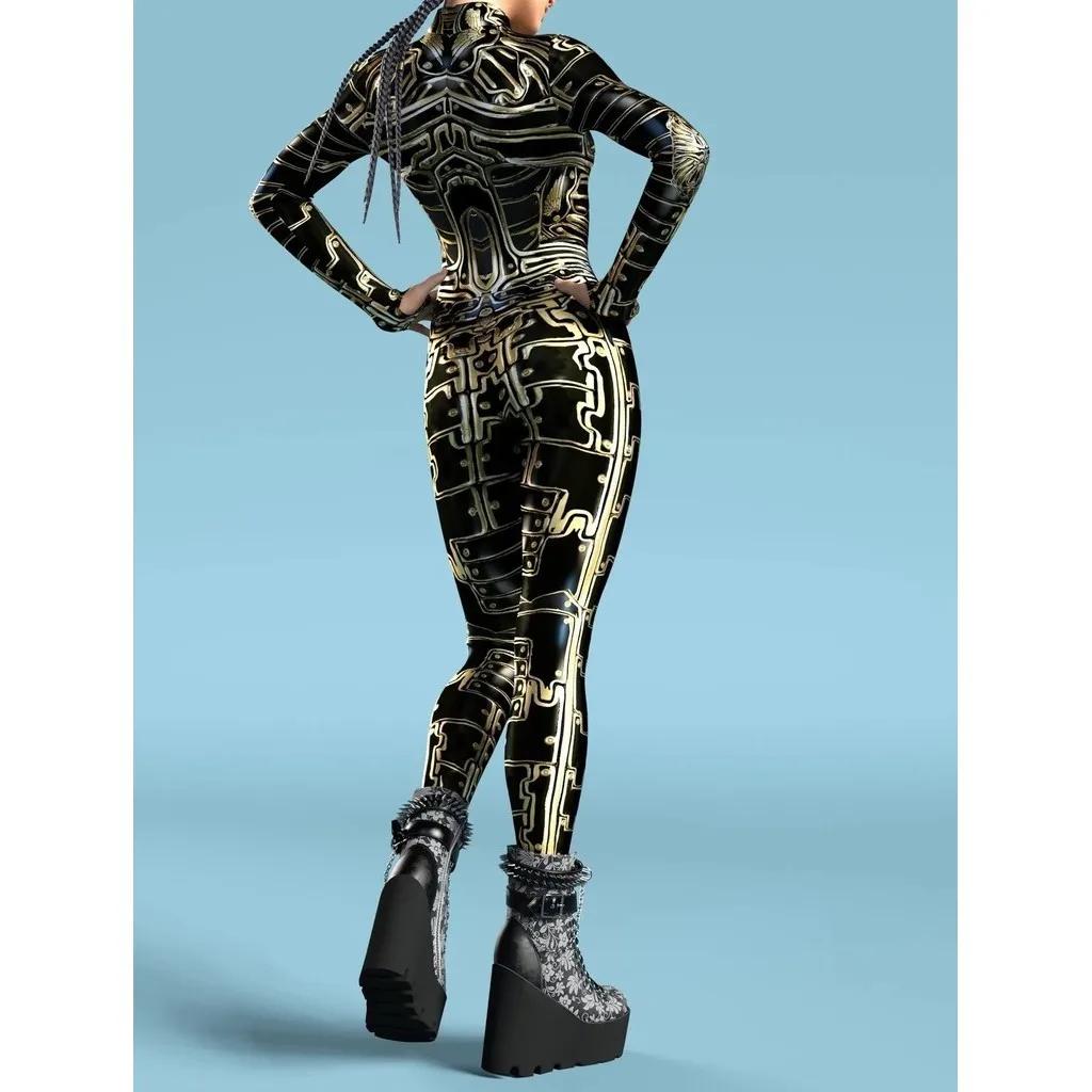 Unisex Cyber Punk 3D Digital Printing Halloween Party Role Play Outfit Women Men Cosplay Costume Carnival Jumpsuit