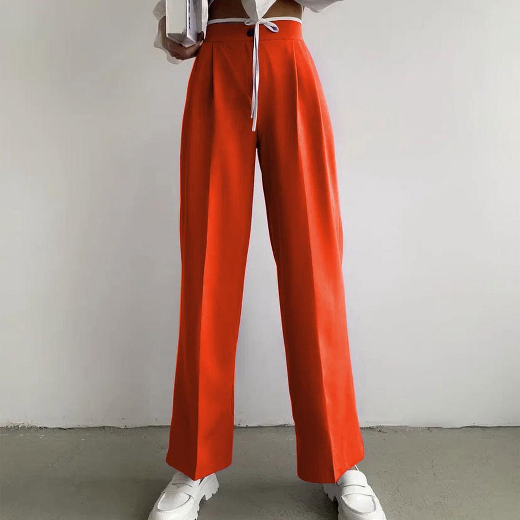 Women's Spring Summer Autumn Solid Color Suit Pants Elastic Waist Casual Pants