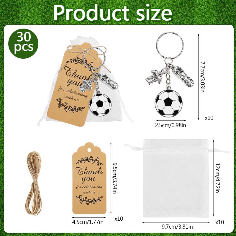 10 Sets Football Keychain With Thank You Card Organza Bags for Kids Sports Birthday Party Favors Decoration Gifts For Guests