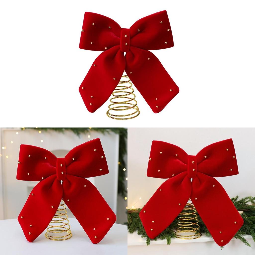 Flannel Red Bow Tree Topper With Embellished Star For Christmas Celebration