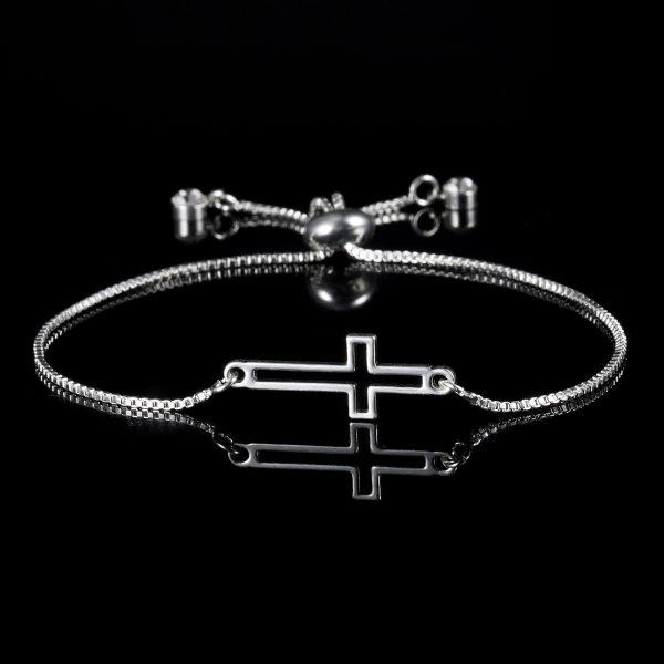 Minimalist Cross Charm Bracelets for Women Men Simple Silver Color Hollow Cross Rhinestone Pull Adjustable Bracelet Jewelry Gift