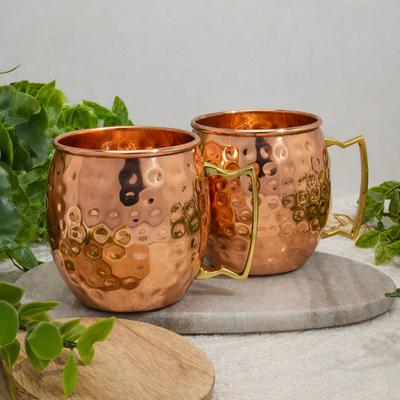 Pure Copper Set of 2 Hammered Mugs/beer Steins – 2 X 470 Ml (heavy-duty Version, In a Luxurious Velvet Storage Box)