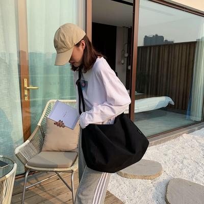 Literary Canvas Bag Women's Shoulder Satchel Ins Wind Large Capacity Messenger Bag Student Cloth Bag Solid Color Big Bag