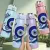 1PC Evil Eye Blue Ornate Amulet Print 750ml Color Plastic Sports Water Bottle Leakproof Flip Straw Lid Suitable for Sports Office Home Use