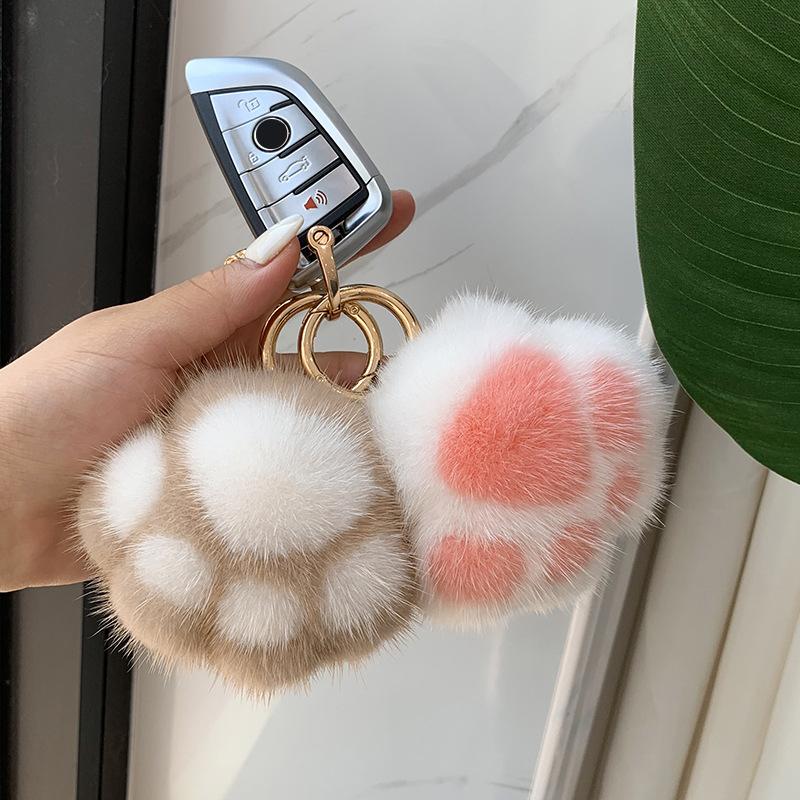 Yogodlns Nydelig fluffy kattepote hårpompon veskeanheng for kvinner jenter søtt dyrepoteanheng på veske