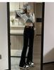 Plus Size High-Waisted Split Denim Flare Jeans for Women - Retro, Slimming, Floor-Length, Spring and Autumn Collection