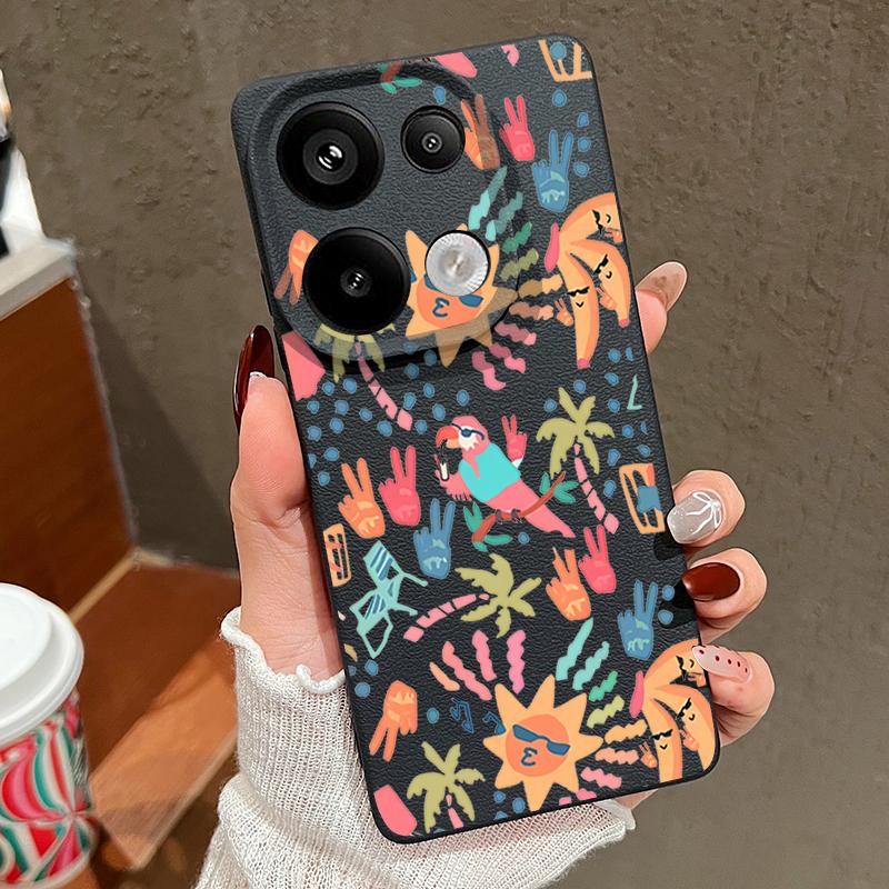 Kolorowe Etui z Wzorem Kreskówkowym Xiaomi 14T 13T 11T Pro Skórzana Faktura Silikonowe Pokrowiec Funda Dla Redmi Note 14 13 Pro 4G 5G 12 11