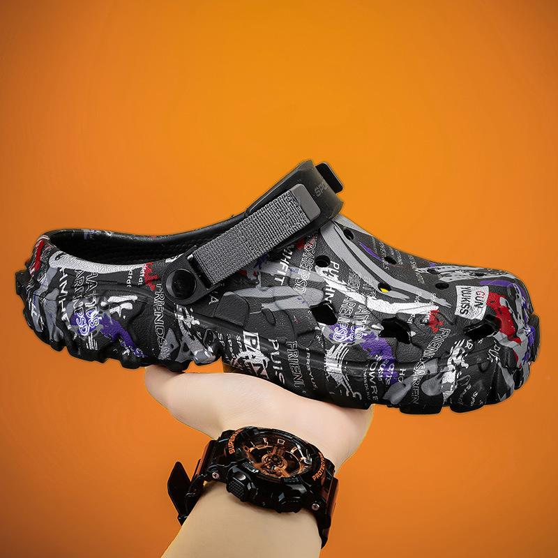 

Летние новые большие размеры легкие дышащие туфли с отверстиями интернет знаменитости креативная личность тренд модные уличные тапочки 47 чёрный