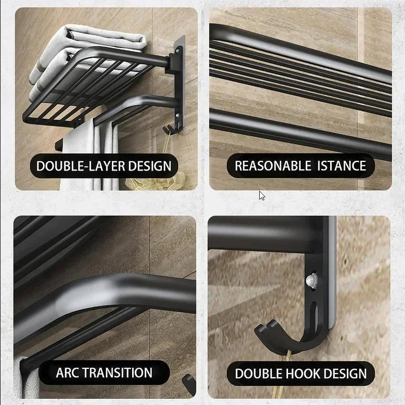 40/50/60CM No Drilling Towel Rack Movable Holder With Hook Wall Mount Shelf Towel Holder Shower Rack Bathroom Accessories