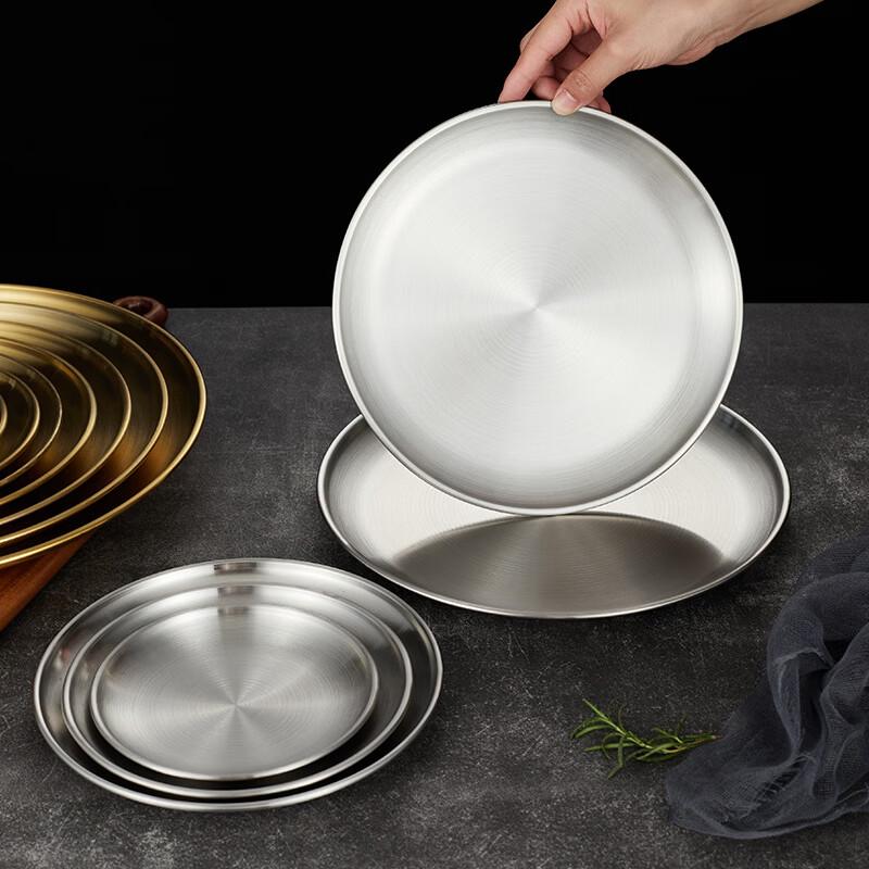 ZISIZ Gold Brushed Stainless Steel Round Serving Plate