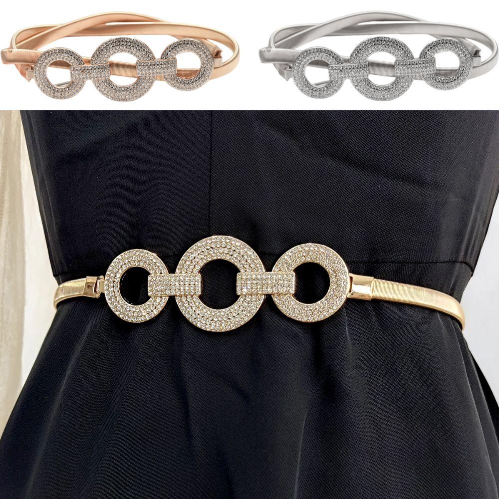 Rhineston Designer Chain Belt Elastic Stretch Waistband Fashion Women Belts  Dress Decoration